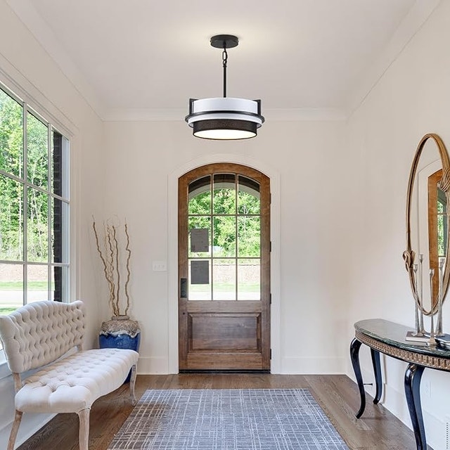 3 Light Black Drum Chandelier Farmhouse Ceiling Fixture - photo 4