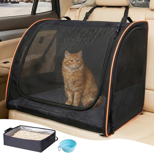Cat Car Seat Carrier - Enclosed Soft-Sided Travel Crate