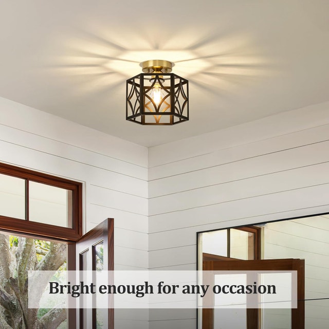 Modern Farmhouse Ceiling Light - Black & Gold Semi-Flush Mount