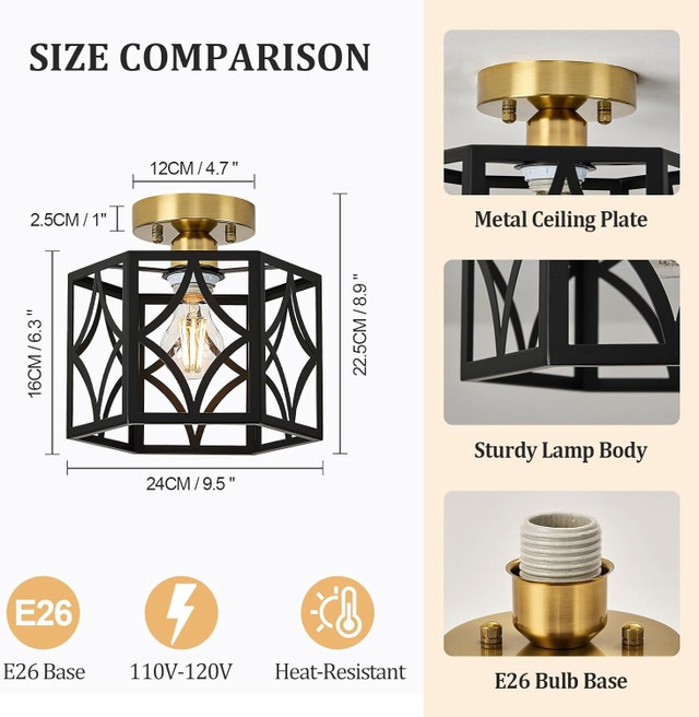 Modern Farmhouse Ceiling Light - Black & Gold Semi-Flush Mount - photo 2