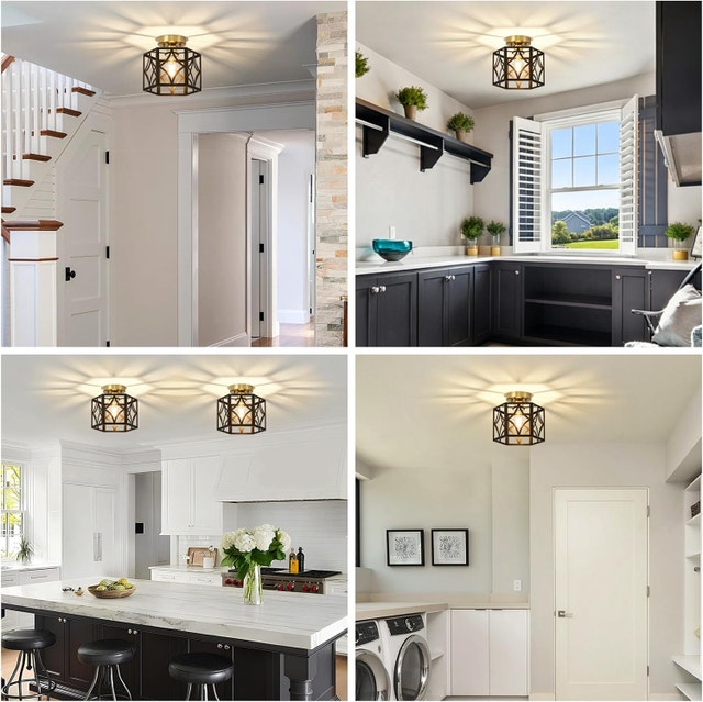 Modern Farmhouse Ceiling Light - Black & Gold Semi-Flush Mount - photo 3