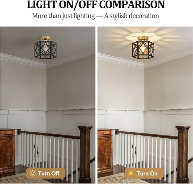 Modern Farmhouse Ceiling Light - Black & Gold Semi-Flush Mount - photo 4