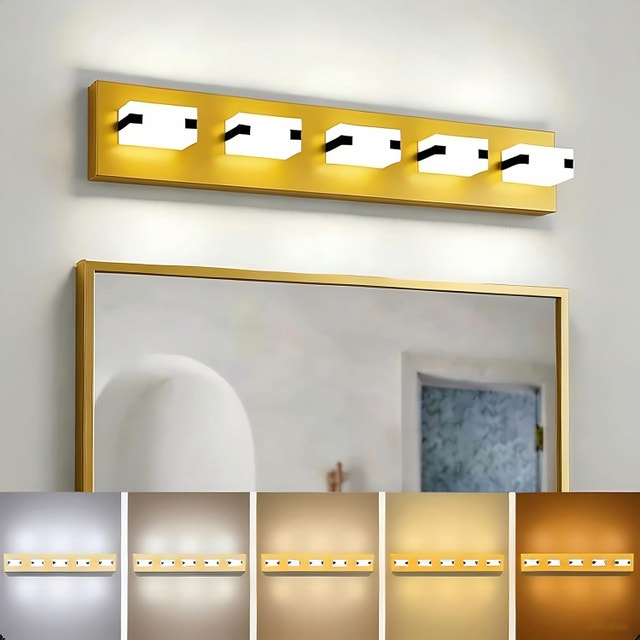 32" Gold LED Bathroom Vanity Light - 5-Light, Dimmable 5CCT