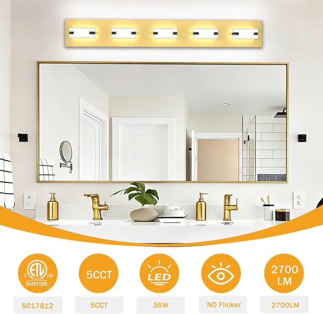 32" Gold LED Bathroom Vanity Light - 5-Light, Dimmable 5CCT - photo 5