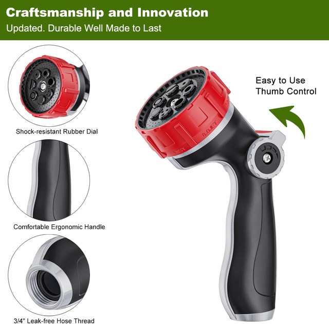 Garden Hose Nozzle - Heavy Duty Metal, 7 Spray Modes, High Press - photo 4