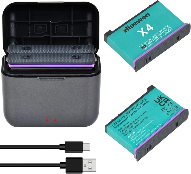 2-Pack Insta360 X4 Replacement Batteries + Dual USB Charger