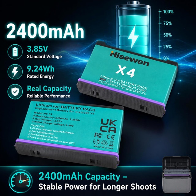 2-Pack Insta360 X4 Replacement Batteries + Dual USB Charger - photo 2