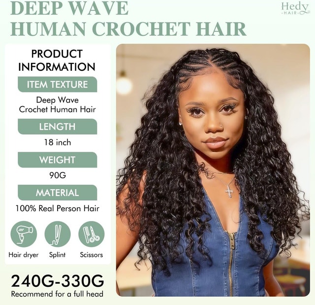 18” Deep Wave Crochet Human Hair Bundles - Pre-Looped - photo 3