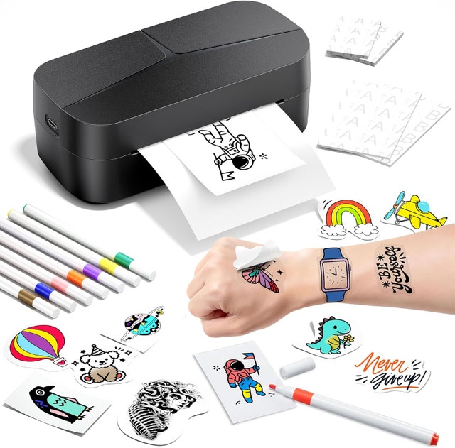 Temporary Tattoo Printer Kit with 50 Papers & 8 Markers, Black