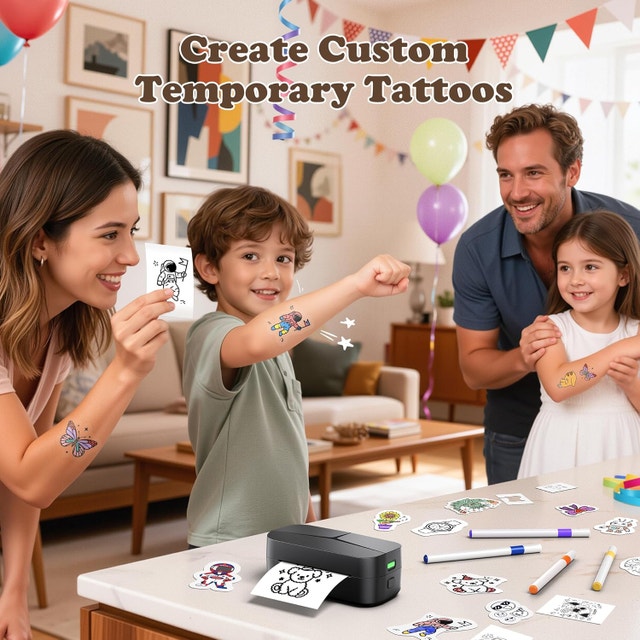 Temporary Tattoo Printer Kit with 50 Papers & 8 Markers, Black - photo 3
