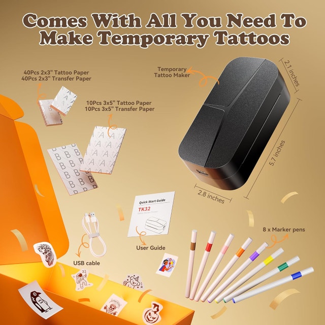 Temporary Tattoo Printer Kit with 50 Papers & 8 Markers, Black - photo 5