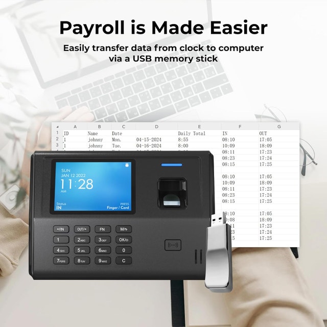 Fingerprint Time Clock Biometric Employee Punch Machine RFID PIN - photo 5