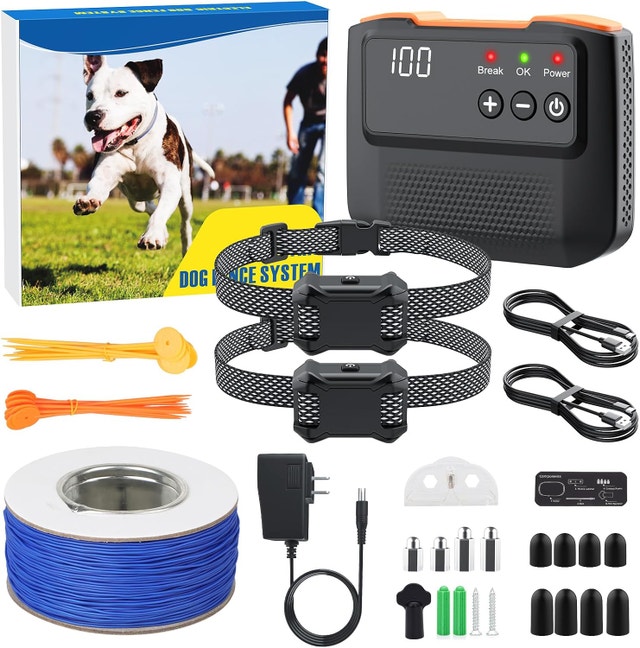 Electric Dog Fence System - 650ft Wire, 2 Waterproof Collars