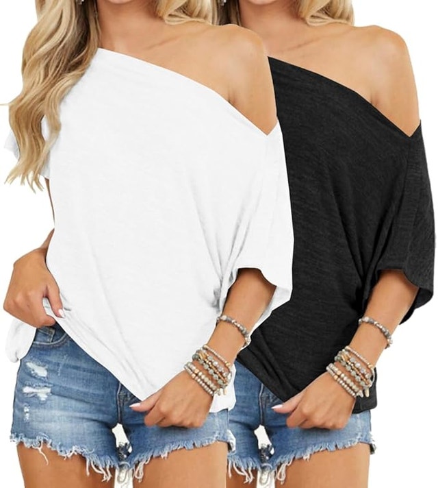 Womens Off Shoulder Top Short Sleeve Oversized Batwing Casual