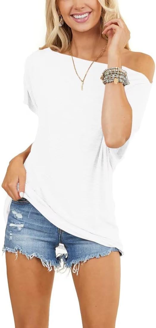 Womens Off Shoulder Top Short Sleeve Oversized Batwing Casual - photo 2