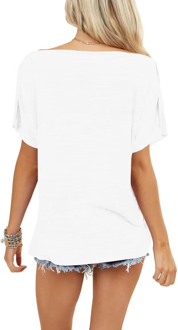 Womens Off Shoulder Top Short Sleeve Oversized Batwing Casual - photo 4