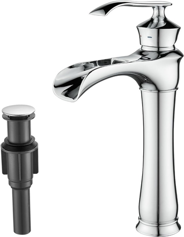 Tall Retro Waterfall Vessel Sink Faucet, Chrome Brass