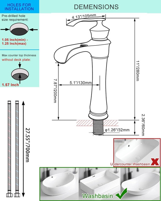 Tall Retro Waterfall Vessel Sink Faucet, Chrome Brass - photo 3