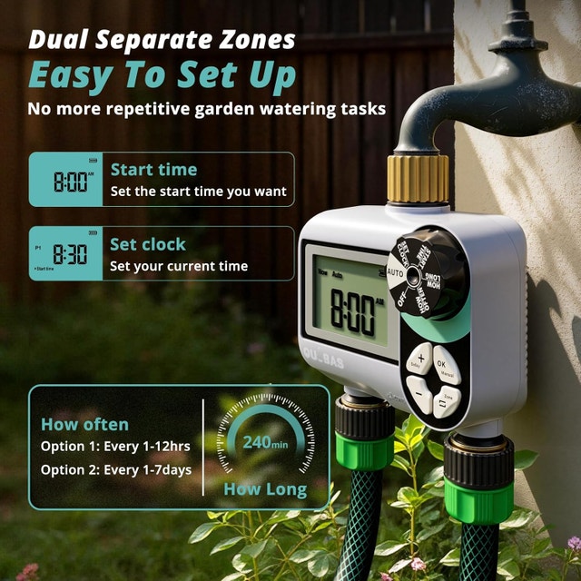 2 Zone Digital Hose Timer Brass Sprinkler Timer Rain Delay Auto - photo 2
