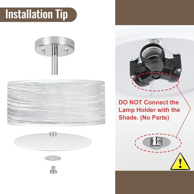 3 Light Ceiling Fixture Semi Flush Mount E26 Double Fabric Shade - photo 4