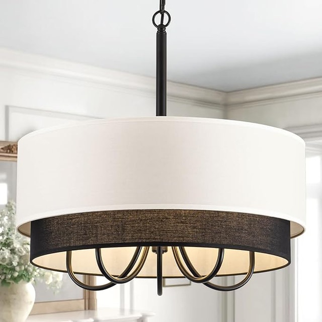 Drum Chandelier 19.7in 5 Light Fabric Shade Adjustable
