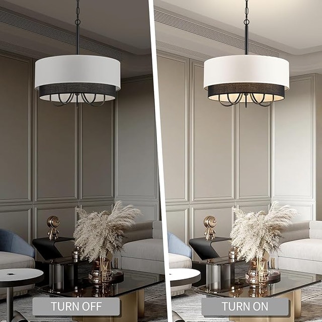 Drum Chandelier 19.7in 5 Light Fabric Shade Adjustable - photo 2