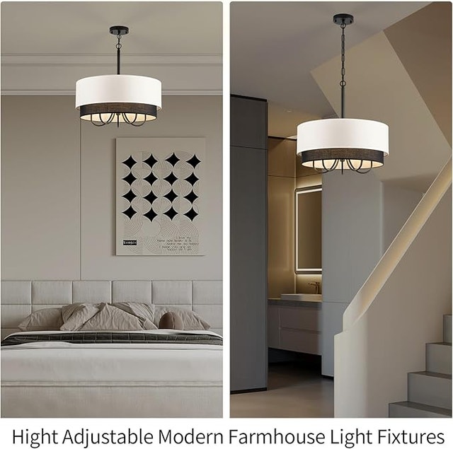Drum Chandelier 19.7in 5 Light Fabric Shade Adjustable - photo 4