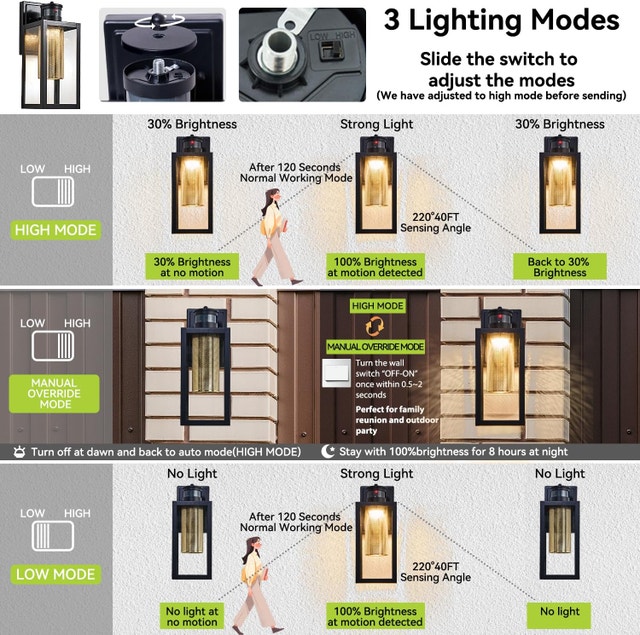 Outdoor Motion Sensor Wall Light Waterproof Dusk to Dawn - photo 2