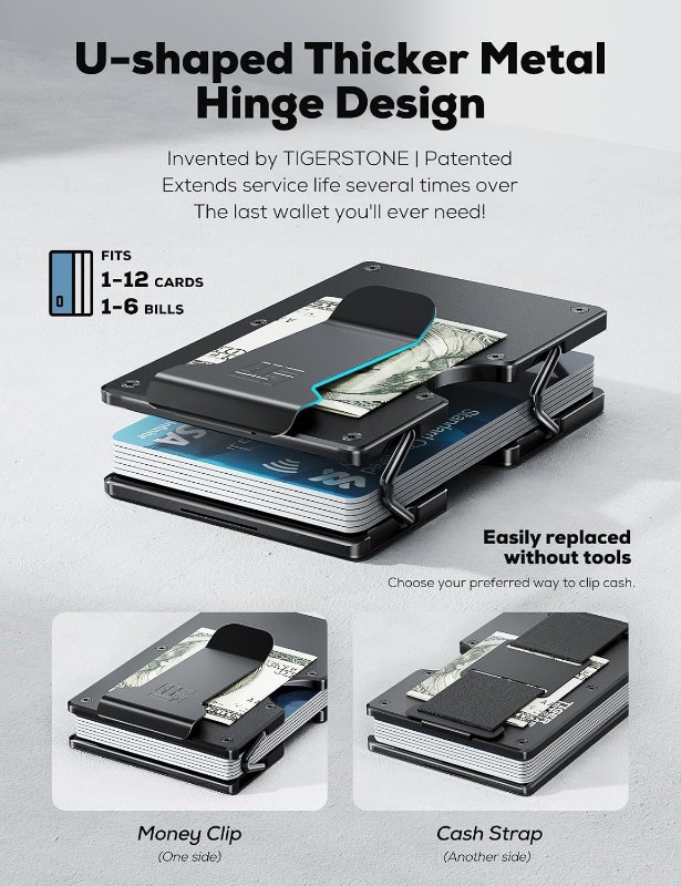 TIGERSTONE Slim Metal Wallet for Men, Minimalist w Money Clip - photo 3