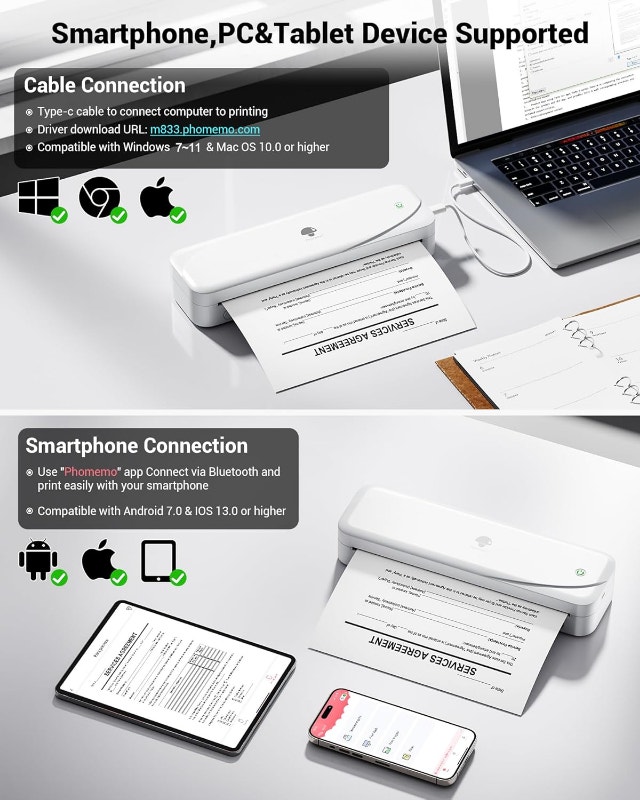 Phomemo M833 Portable Bluetooth Thermal Printer, 300DPI - photo 5