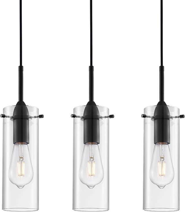 OTMILANCE Black Pendant Lights, Set of 3, Modern Clear Glass