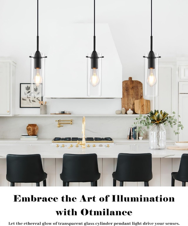 OTMILANCE Black Pendant Lights, Set of 3, Modern Clear Glass - photo 2