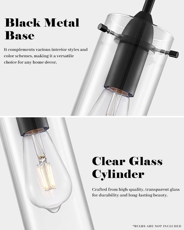 OTMILANCE Black Pendant Lights, Set of 3, Modern Clear Glass - photo 3