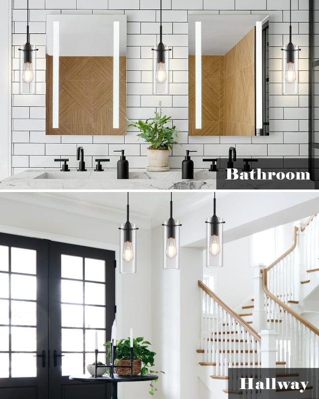 OTMILANCE Black Pendant Lights, Set of 3, Modern Clear Glass - photo 5