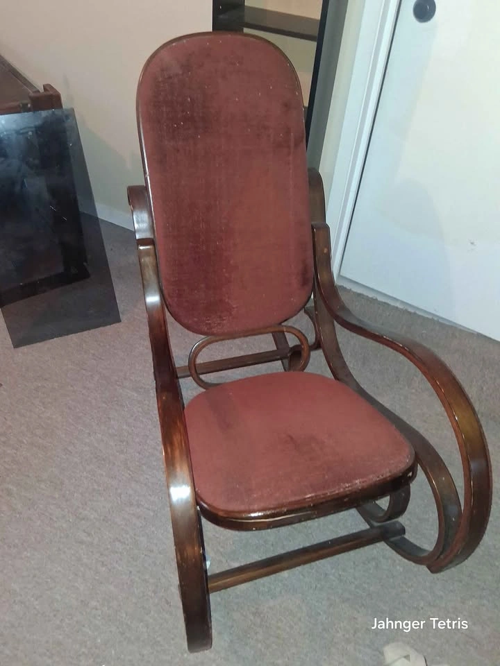 Vintage Bentwood Rocking Chair with Red Velvet Upholstery - photo 2