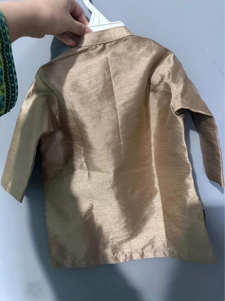 Gold Silk Kurta Pajama with Glass Work (9-16 Months) - photo 3