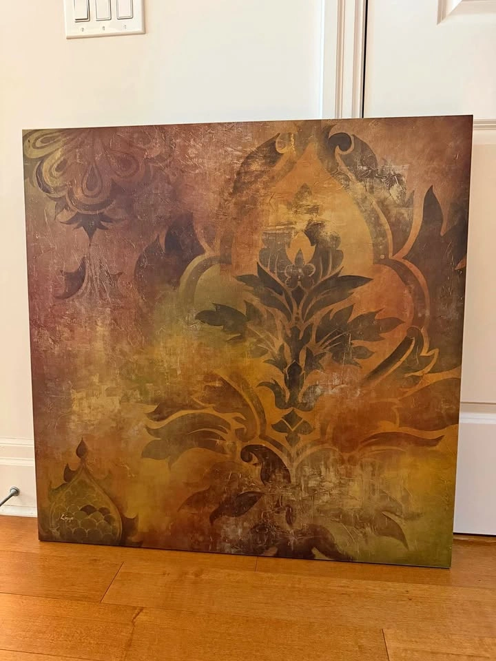 Damask Canvas Artwork on Wood Mount