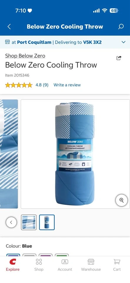 Below Zero Cooling Throw Blanket – Blue – Costco - photo 3