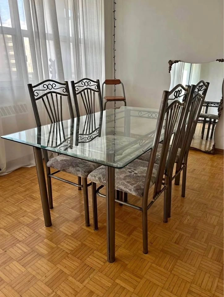 Vintage Glass Top Dining Table with 4 Chairs