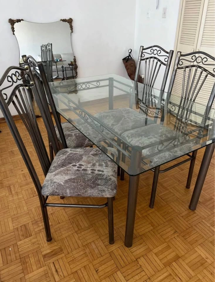 Vintage Glass Top Dining Table with 4 Chairs - photo 3