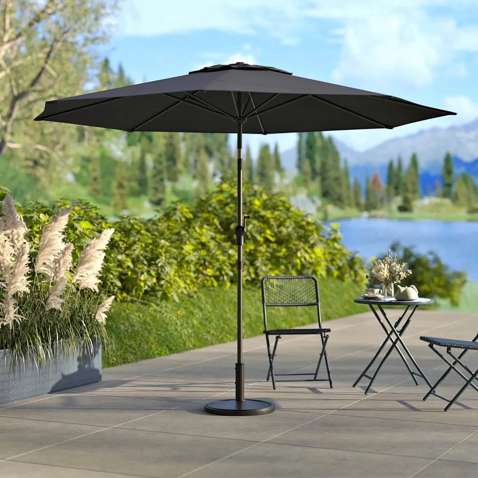 HOMETRENDS 9 ft. Round Push-Up Market Patio Umbrella, Meteorite
