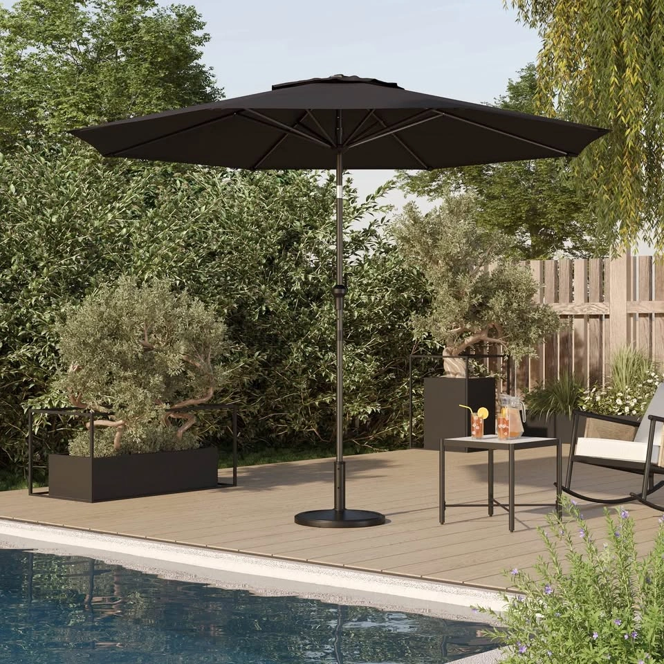 HOMETRENDS 9 ft. Round Push-Up Market Patio Umbrella, Meteorite - photo 5