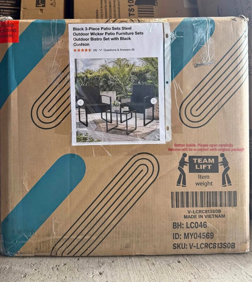 3-Piece Black Outdoor Wicker Patio Bistro Set with Cushions