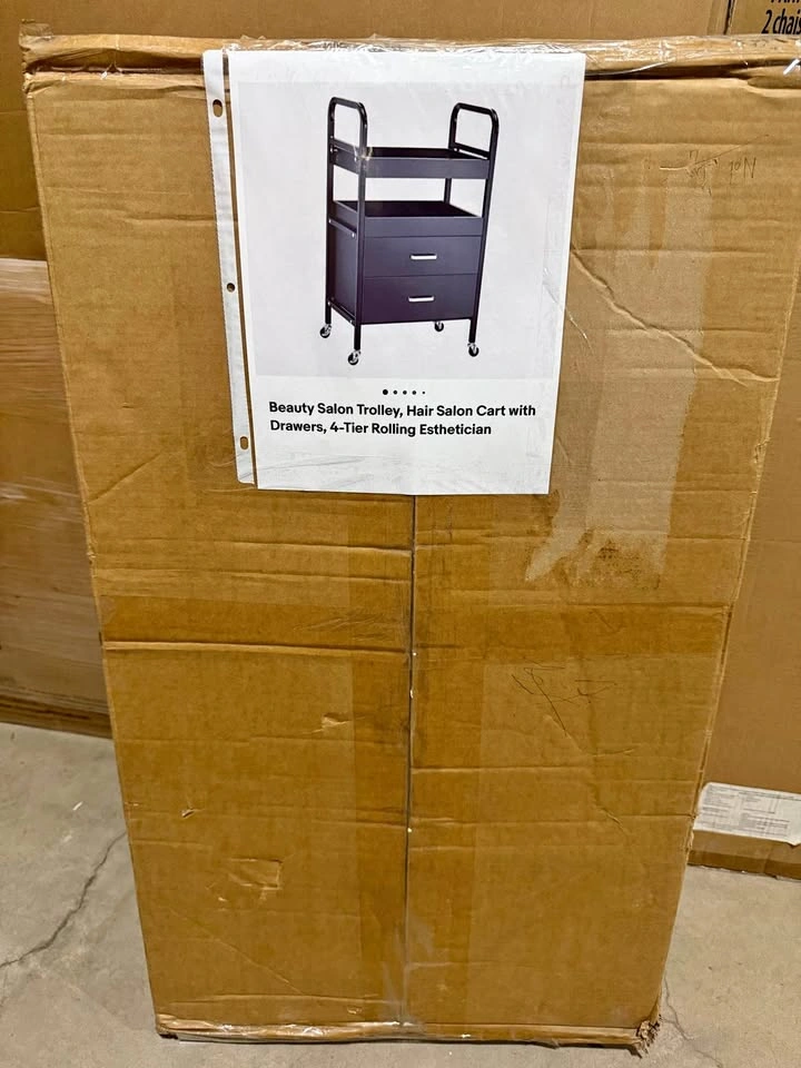 Beauty Salon Trolley, Hair Salon Cart with Drawers, 4-Tier