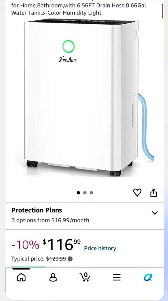 FreAire 2500Sq.Ft 34Pint Dehumidifier with Drain Hose