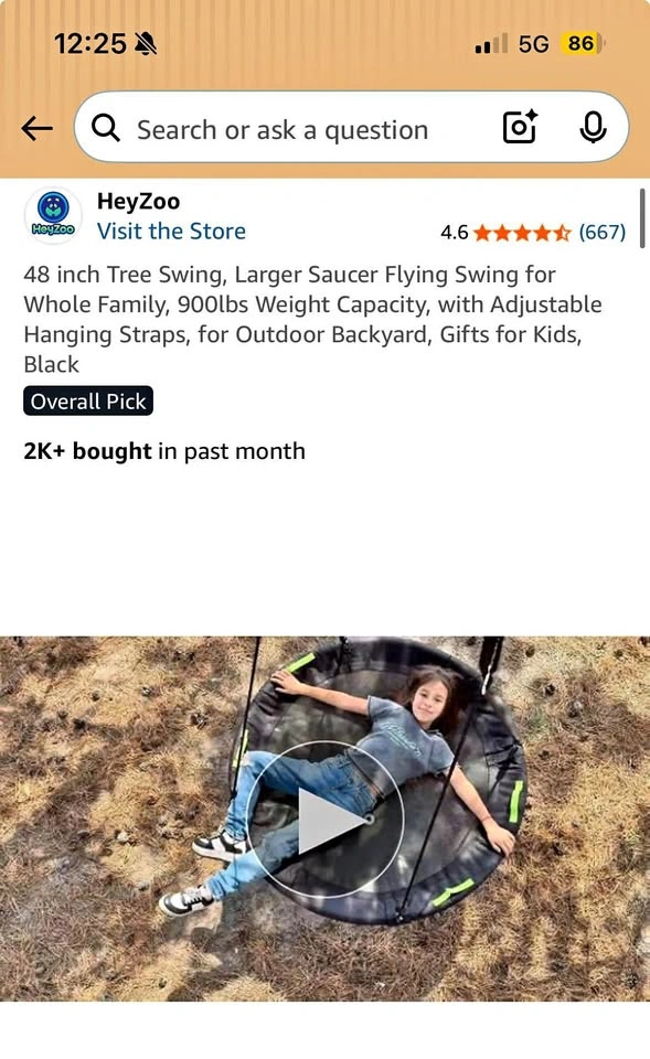NEW - HeyZoo 48 Inch Saucer Tree Swing