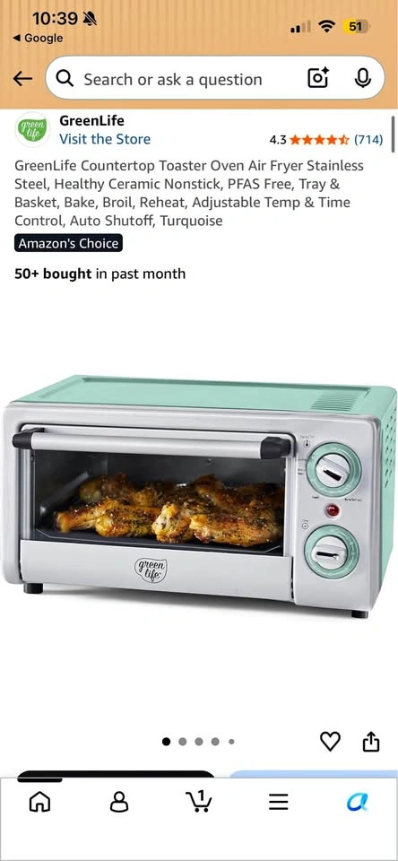 NEW — GreenLife Countertop Toaster Oven Air Fryer. Color: Turquo