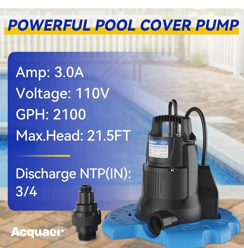 Acquaer 1/4 HP Automatic Pool Cover Sump Pump 2100 GPH - photo 3