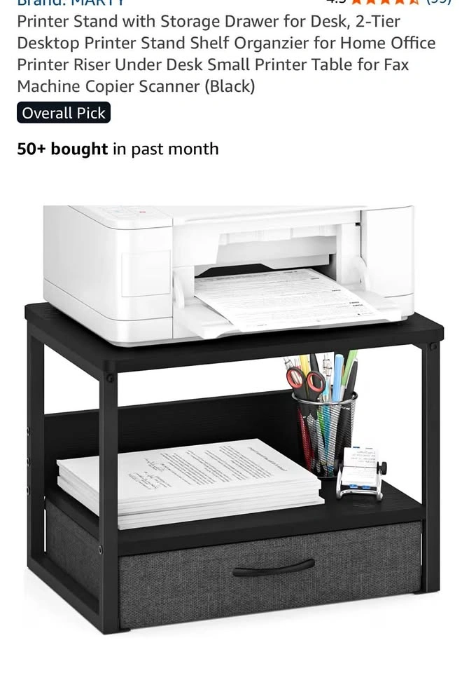 NEW- 2-Tier Desktop Printer Stand with Storage Drawer