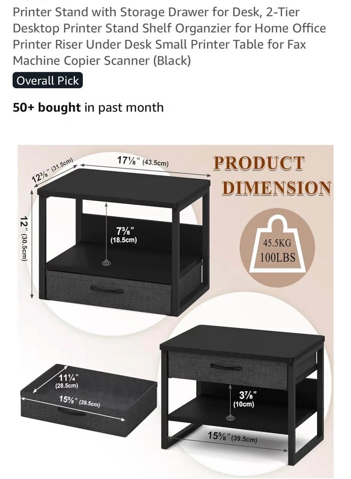 NEW- 2-Tier Desktop Printer Stand with Storage Drawer - photo 3